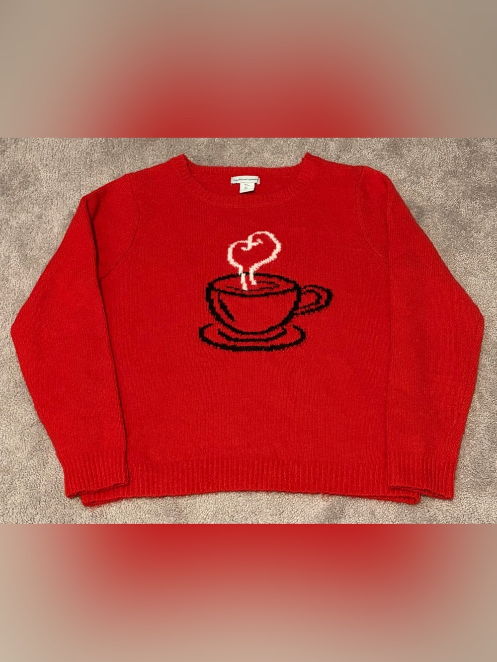 Cupcake And Cashmere Women’s Red Knit Tea Cup Heart Sweater Size Large